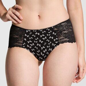 Victoria’s Secret Women's Pure Black Bow Print Pink No-Show Cheeky Panty- M -New